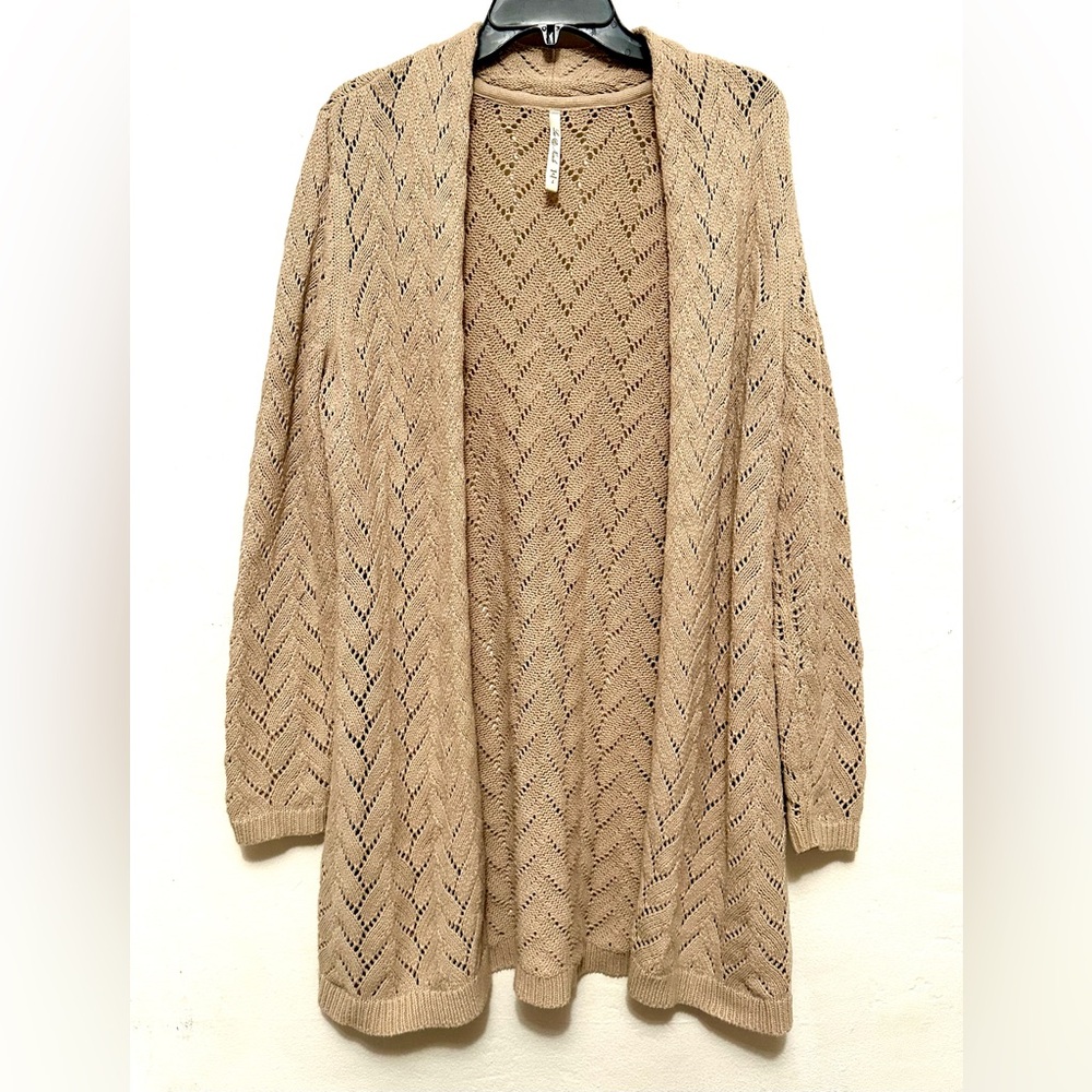 Leo & Nicole Elegant Tan Beige Open Long Knit Women's Sweater Large